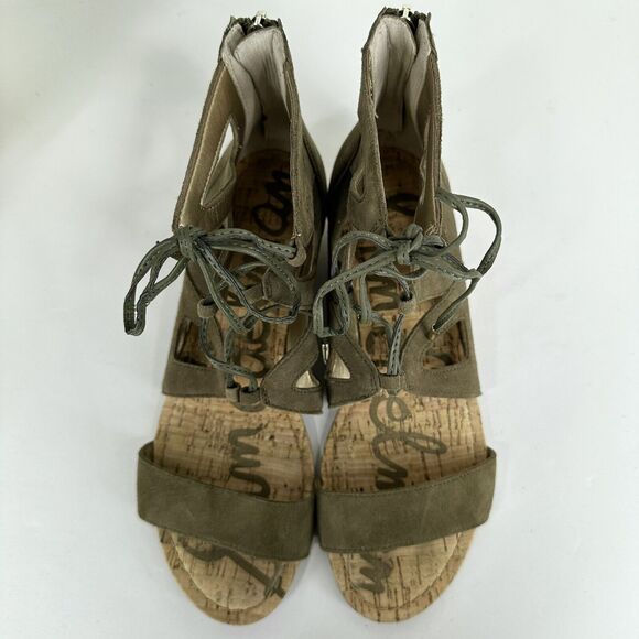 Sam Edelman Dean Caged Gladiator Sandal Green Suede Leather Zip Shoe Size 7.5‎ M - Picture 3 of 8